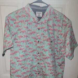 Distortion Men's Shirt with Flamingos 2XL * Button-Down Short Sleeve Shirt